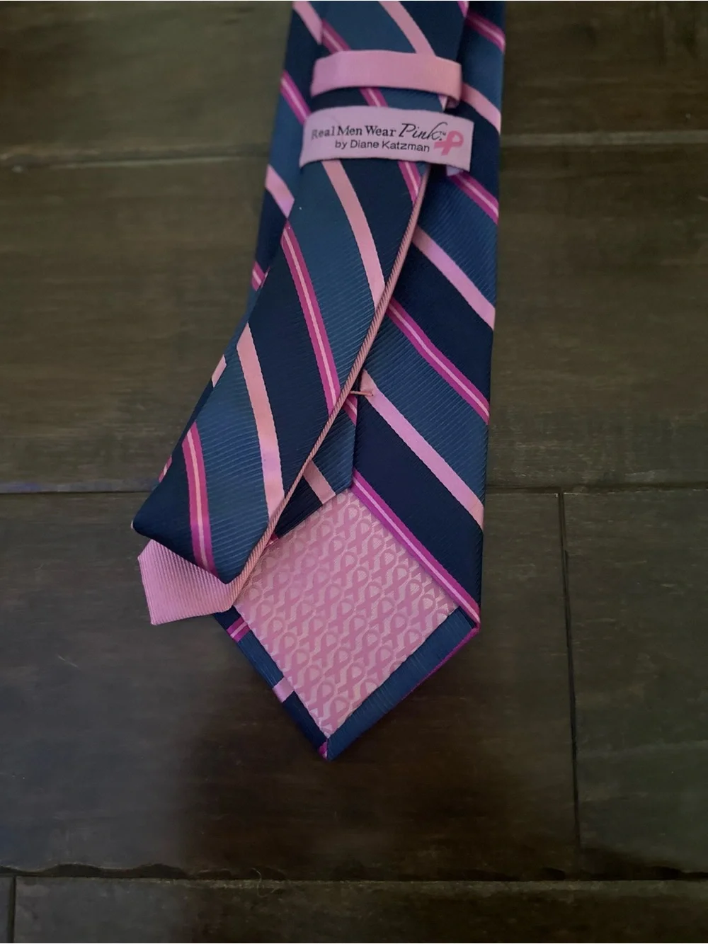 Men's Navy Tie with Pink Stripe - Classic Diagonal Design